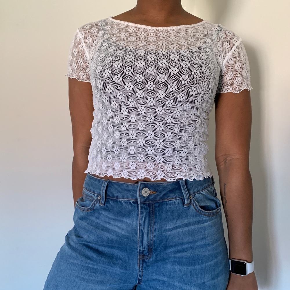 White Nylon Mesh Crop Top